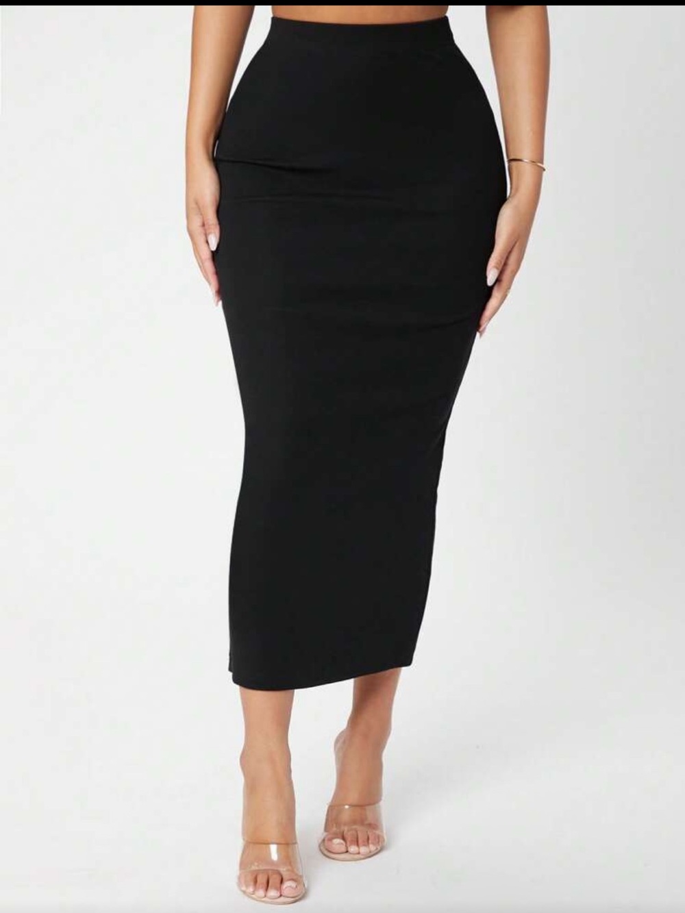 Black Pencil midi Skirt Women Daily Wear Solid Color
